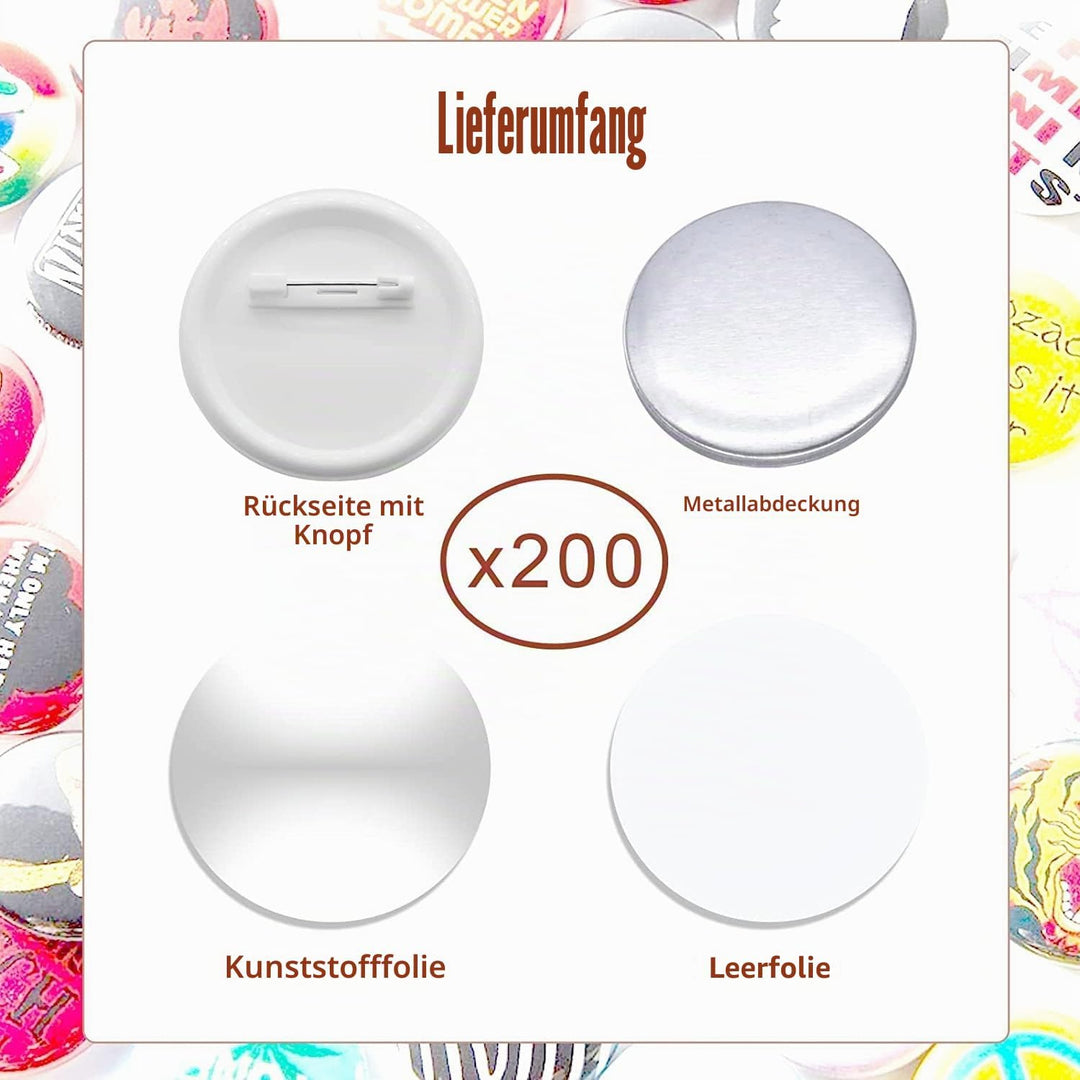 Buttonrohlinge, 200er Set 32mm DIY Pins Buttons Design EIN Abzeichen, Buttons Selber Machen, Button-