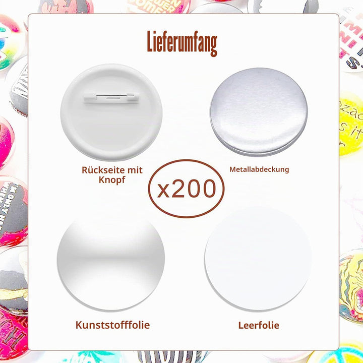 Buttonrohlinge, 200er Set 32mm DIY Pins Buttons Design EIN Abzeichen, Buttons Selber Machen, Button-