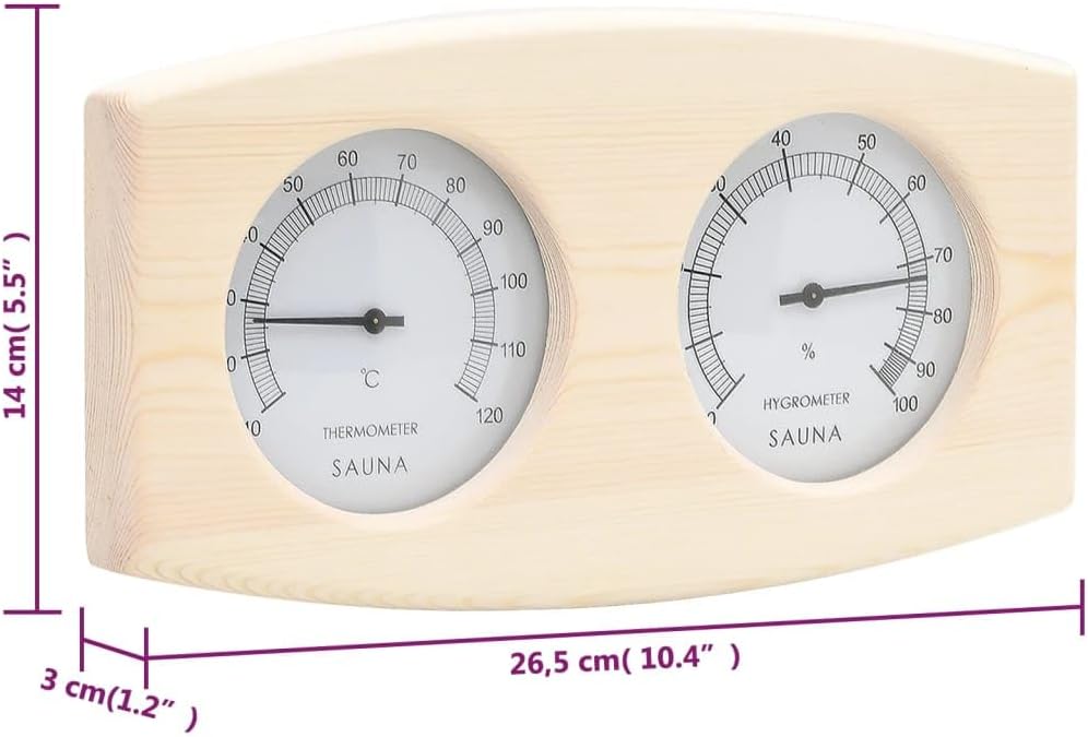 2-in-1 Sauna Hygrothermograph und Sanduhr Set aus massivem Kiefernholz mit hitzebeständigem Glas, 26