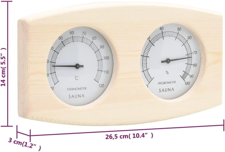 2-in-1 Sauna-Hygrothermograph und Sanduhr Set aus massivem Kiefernholz mit hitzebeständigem Glas 26,