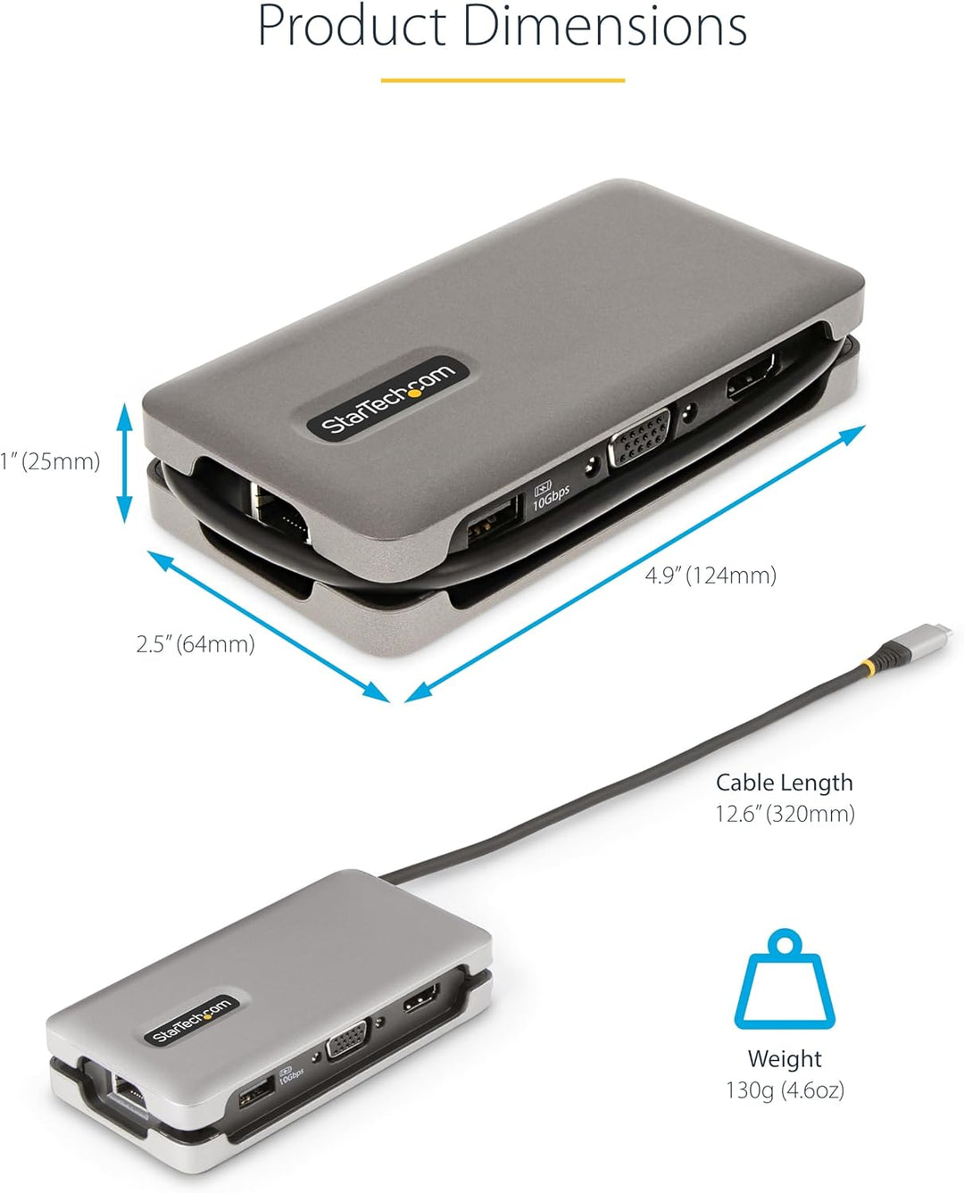 StarTech.com USB-C Multiport Adapter - USB C auf VGA/4K 60Hz HDMI Adapter - 3-Port USBC Hub - 100W P
