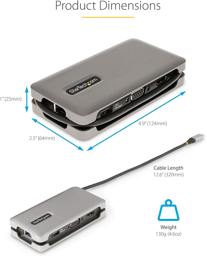 StarTech.com USB-C Multiport Adapter - USB C auf VGA/4K 60Hz HDMI Adapter - 3-Port USBC Hub - 100W P