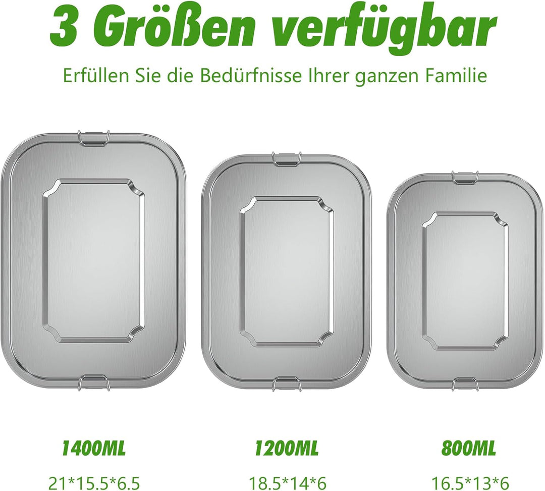Brotdose Edelstahl mit Fächern, Lunchbox Auslaufsicher 1200ml, Brotzeitdose mit Trennwänd, Brotdosen