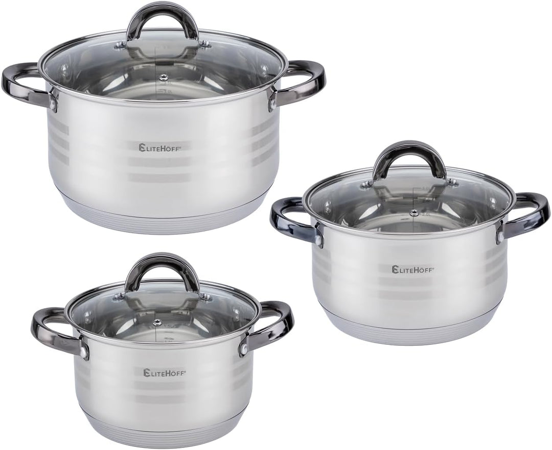 EliteHoff Topfset Induktion, Kochtopf Set mit Glasdeckel, 7-lagiger Edelstahl Topf und Pfannenset mi