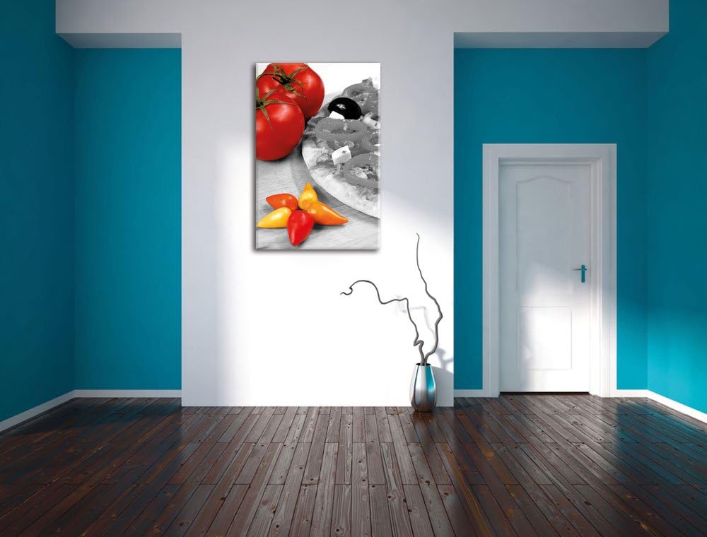 Pixxprint Leckere Pizza mit Oliven und Hirtenkäse, Format: 70x100 auf hochkantiges Leinwand, XXL rie