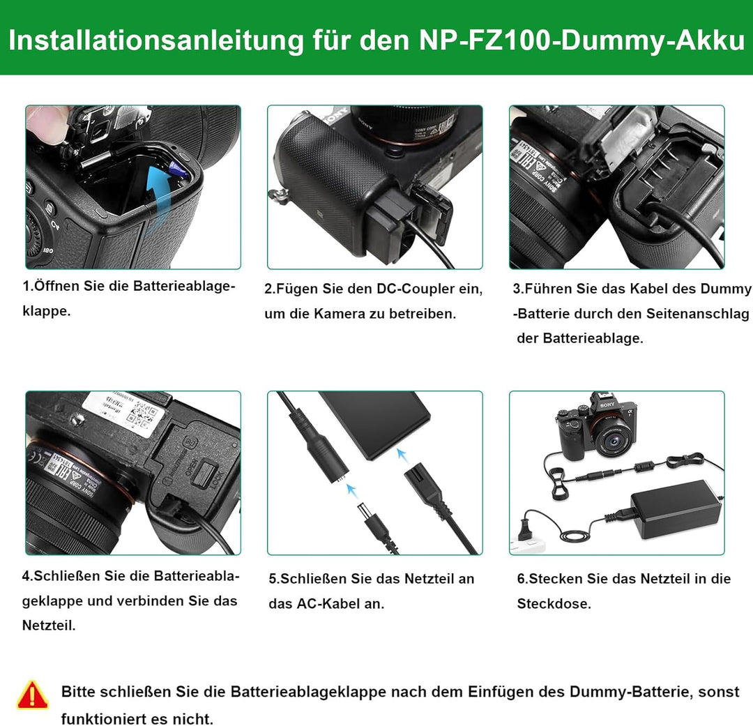 Gonine NP-FZ100 AC Netzteil Adapter P-FZ100 Dummy Akku DC Koppler Kit für Sony Alpha A7III A7IV A7SI