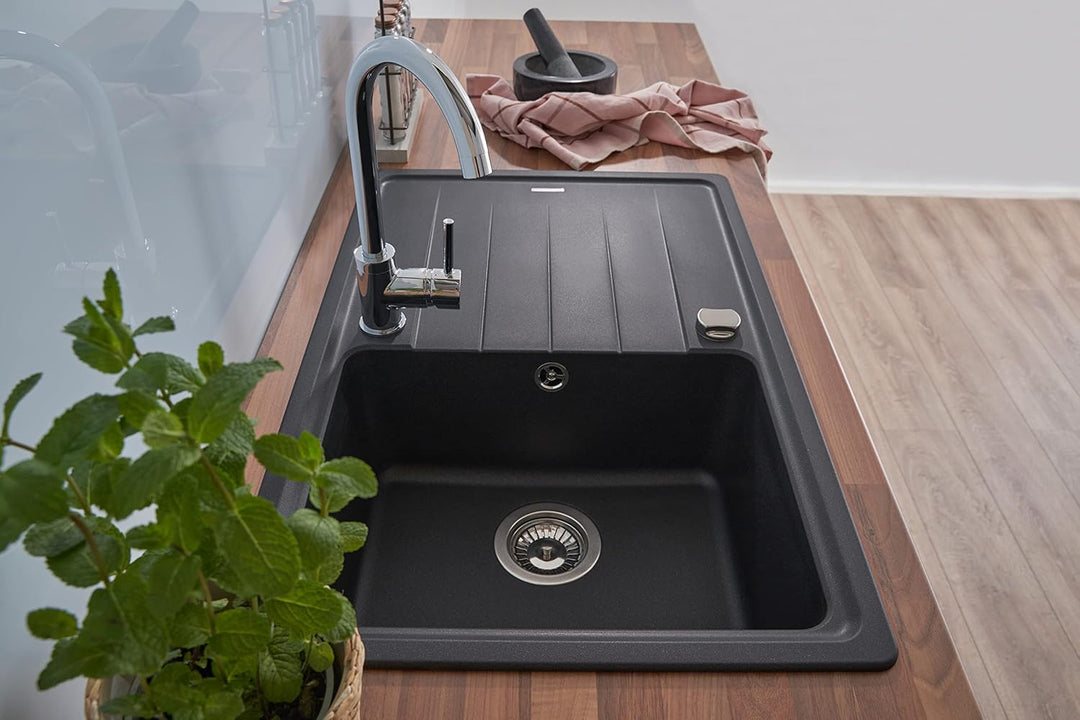 respekta Columbia Granitspüle in Schwarz / 1 Becken Einbauspüle in 78 x 50 cm/Spülbecken geeignet fü
