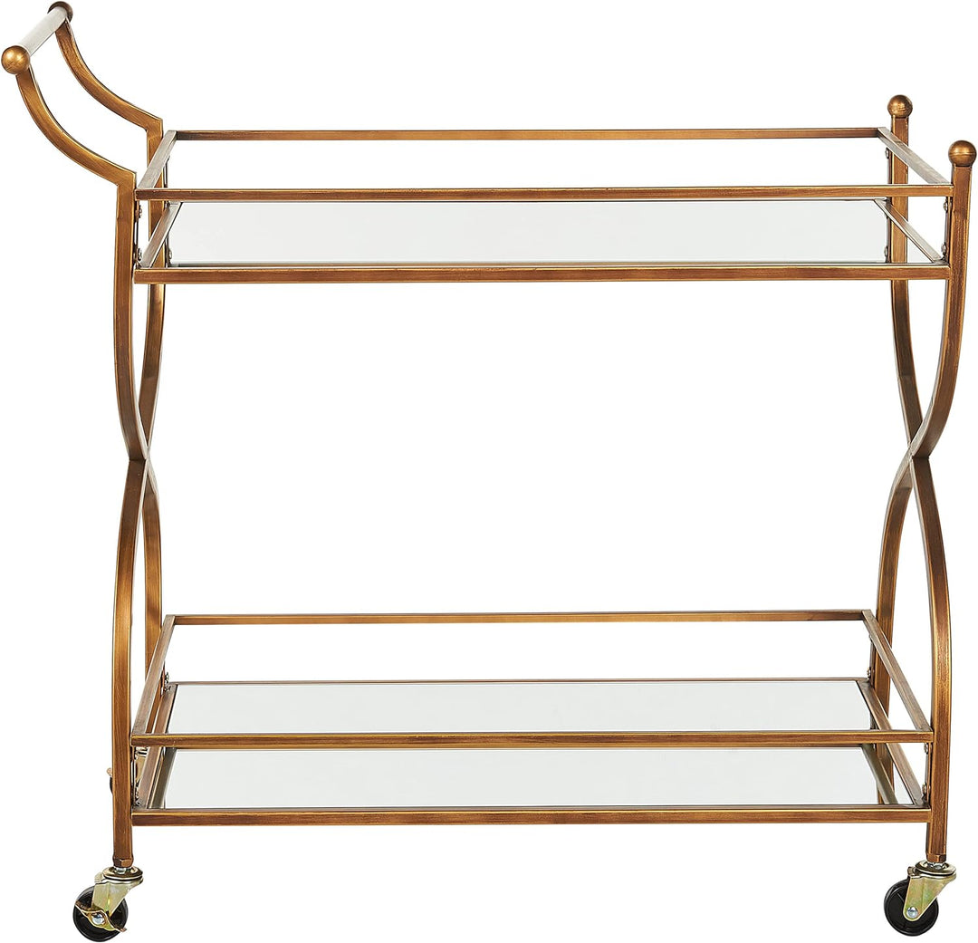Küchenwagen Eisen gold Glasplatte Spiegeleffekt rechteckig 4 Rollen Griff Larino