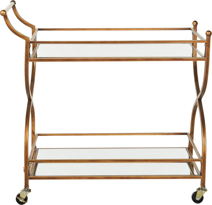 Küchenwagen Eisen gold Glasplatte Spiegeleffekt rechteckig 4 Rollen Griff Larino