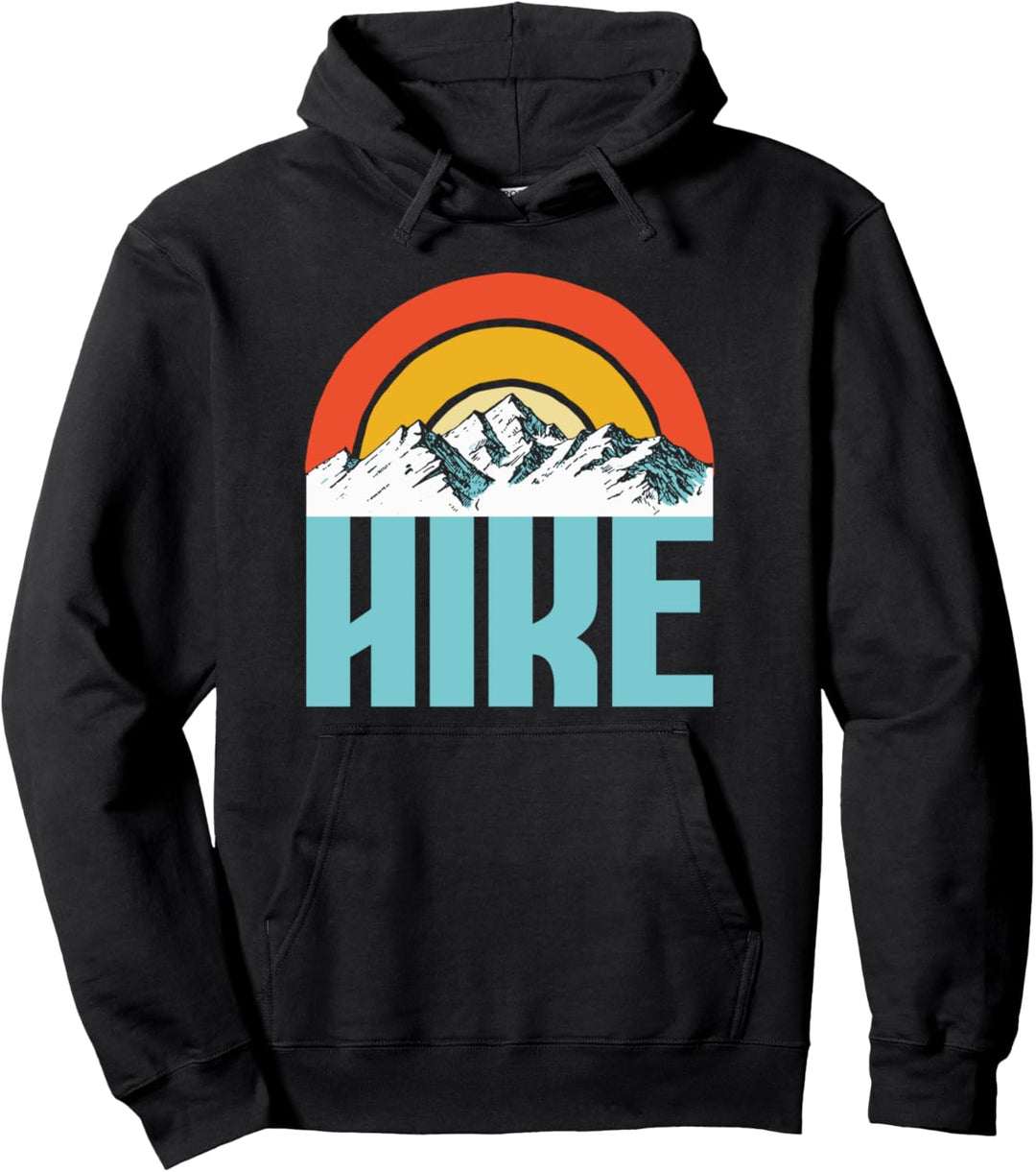 Hike! Minimalist Sunset & Mountains Hiking Graphic Pullover Hoodie
