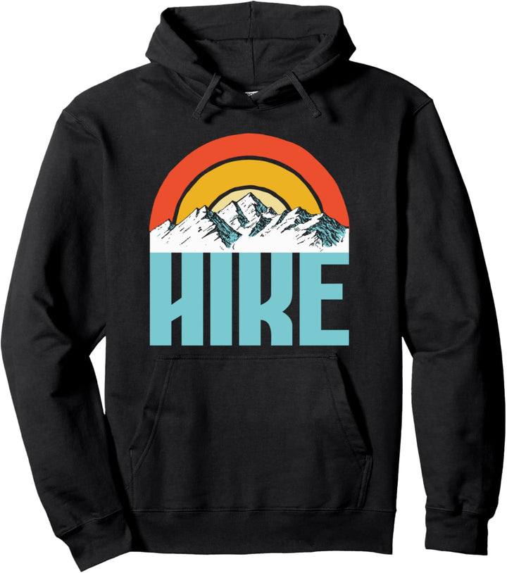 Hike! Minimalist Sunset & Mountains Hiking Graphic Pullover Hoodie
