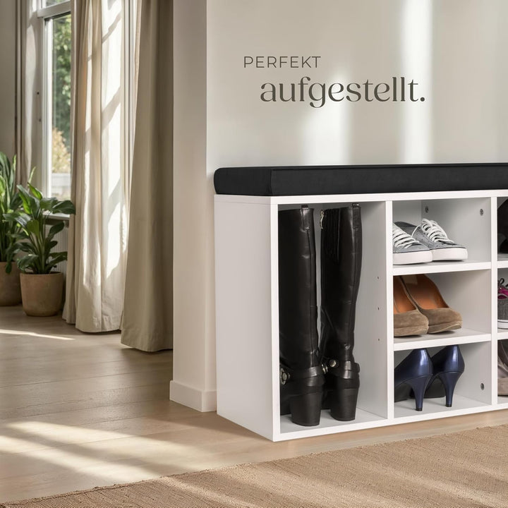 tectake® Schuhschrank mit Sitzbank, Schuhregal, Sitzbank mit Stauraum für 10 Paar Schuhe, Garderobe,