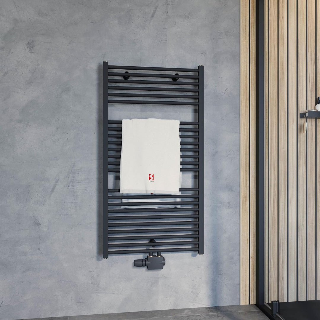 Schulte Bad-Heizkörper Turbo, 153 x 60 cm, 823 Watt Leistung, Mittelanschluss,Mattschwarz, Handtuchh