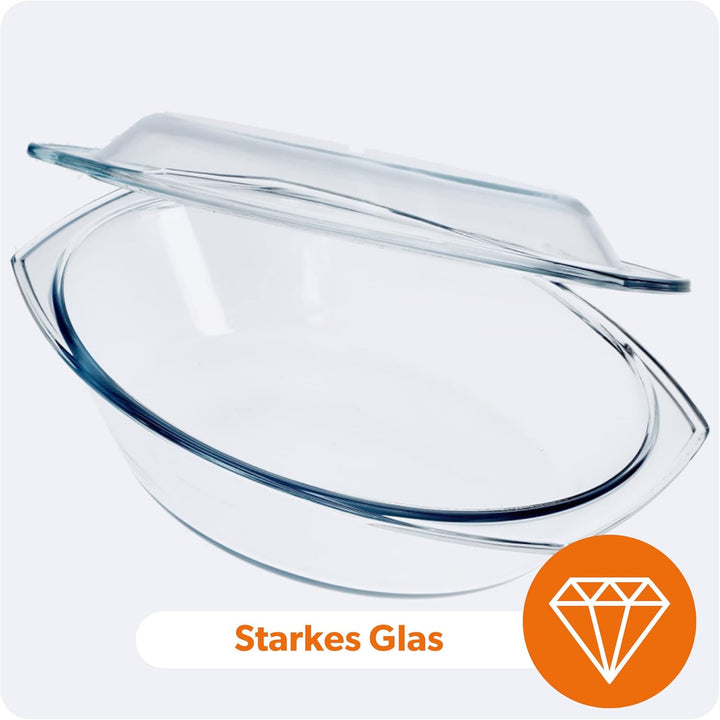 KADAX Auflaufform aus hitzebeständigem Glas, feuerfestes Gefäss, Glasbräter mit Deckel und Griffe, G