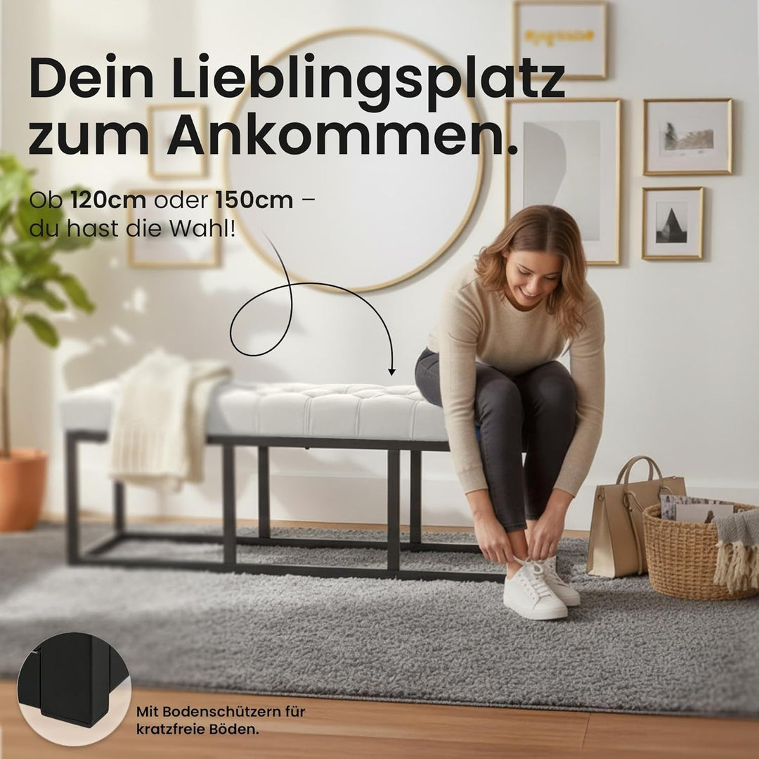 CLP Sitzbank Polson, modern, schwarzes Metallgestell, gestepptes Samt, Bodenschoner, für Wohnzimmer,