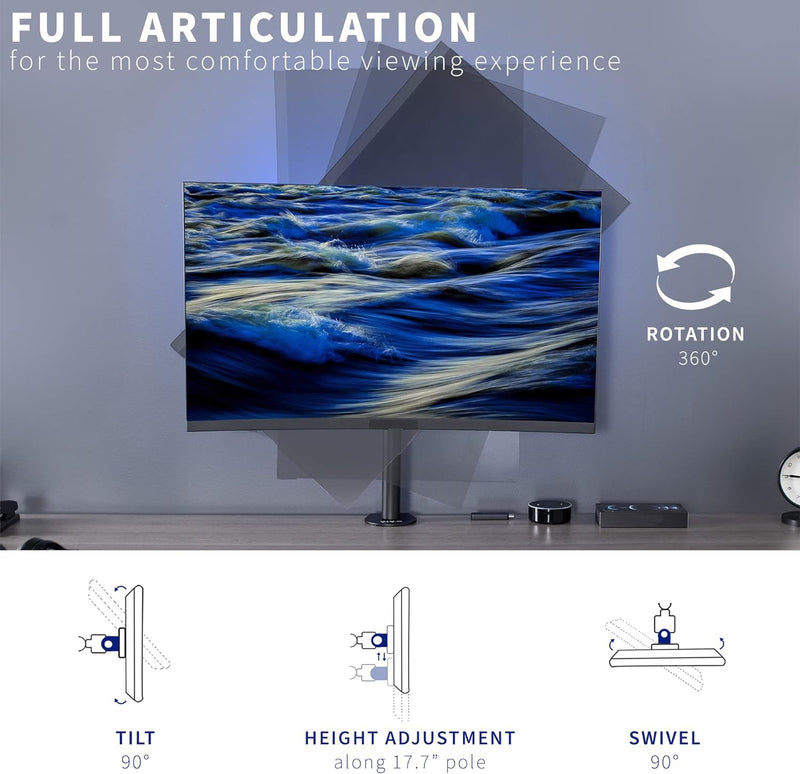 VIVO Einziger Monitor einstellbare Neigungstischhalterung für 1 Steht LCD-Bildschirm bis zu 32" (Sta