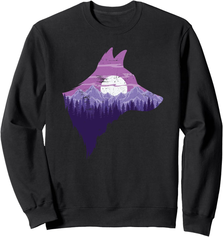 Einsamer Wolf Silhouette - Landschaft Mond Berge - Tiere Sweatshirt