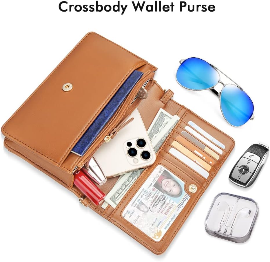 nuoku Kleine Umhängetasche für Frauen, Handytasche zum Umhängen, RFID-Kartenhalter, Geldbörse und Ha