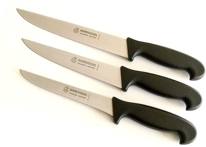 Metzgermesser Set 3 tlg. schwarz Marsvogel Solingen # 71-(S87A6) bestehend aus: Stechmesser 8" + 7"