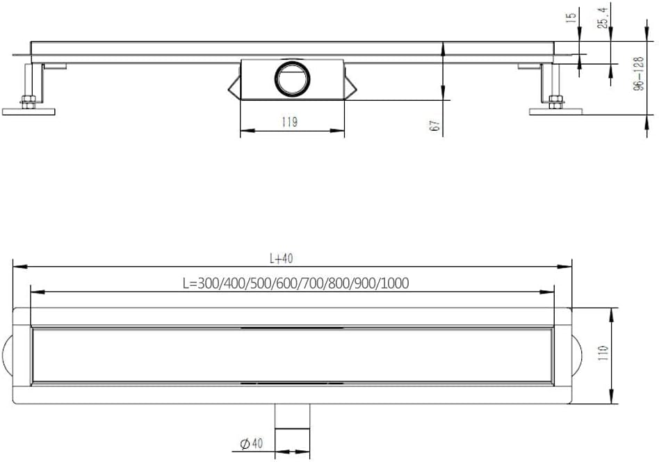 Duschrinne 40 cm Befliesbar Edelstahl komplettset Duschablauf Extra Flach Siphon mit Geruchsstop und