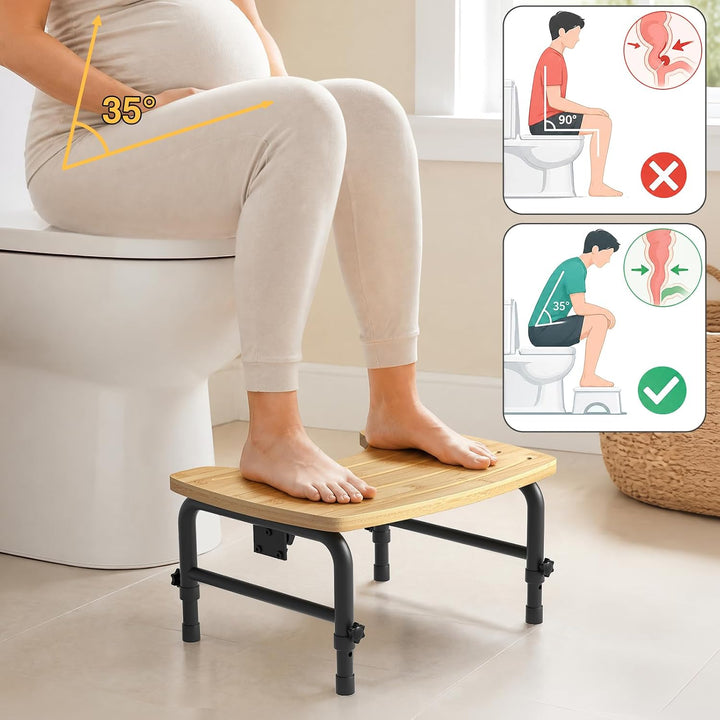 Natur-Bambus Toilettenhocker Erwachsene – Höhenverstellbar (18–24cm) Klappbarer Badhocker, rutschfes