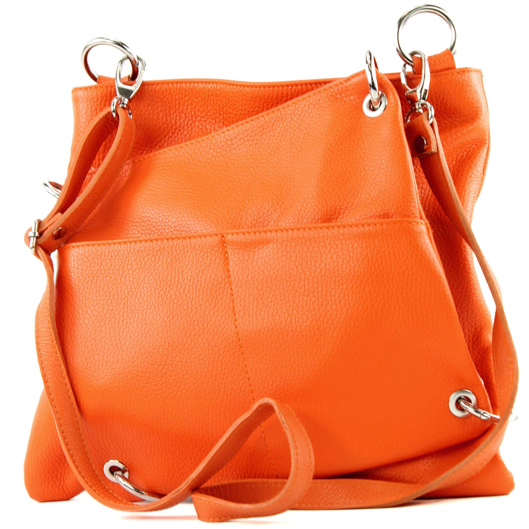 modamoda de - T140 - ital Messengertasche Umhängetasche 2in1 Leder Signalorange