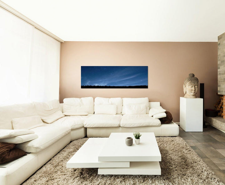 Paul Sinus Art Panoramabild auf Leinwand und Keilrahmen 120x40cm Himmel Nacht Sterne Wald