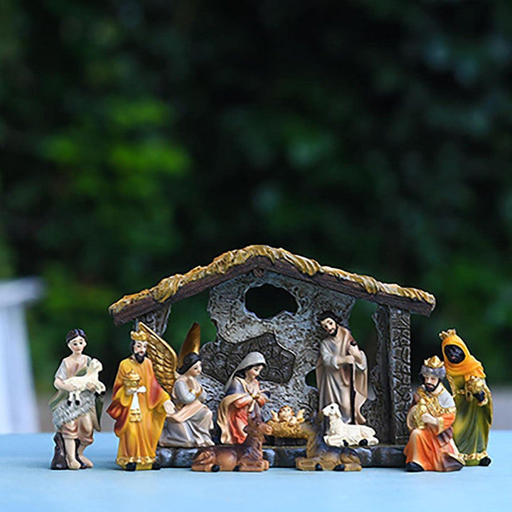 Weihnachtskrippe Kleine Tischkrippe Set Aus Harz, Krippe Weihnachten Aus Holz Mit Figuren, Tradition