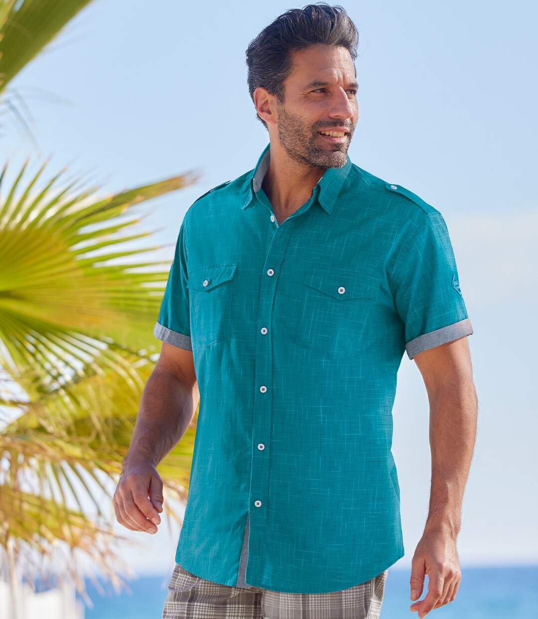 ATLAS FOR MEN - Herrenhemd - Kurze Ärmel - Verfügbar in grossen Grössen von M bis 5XL L Smaragdgrün,