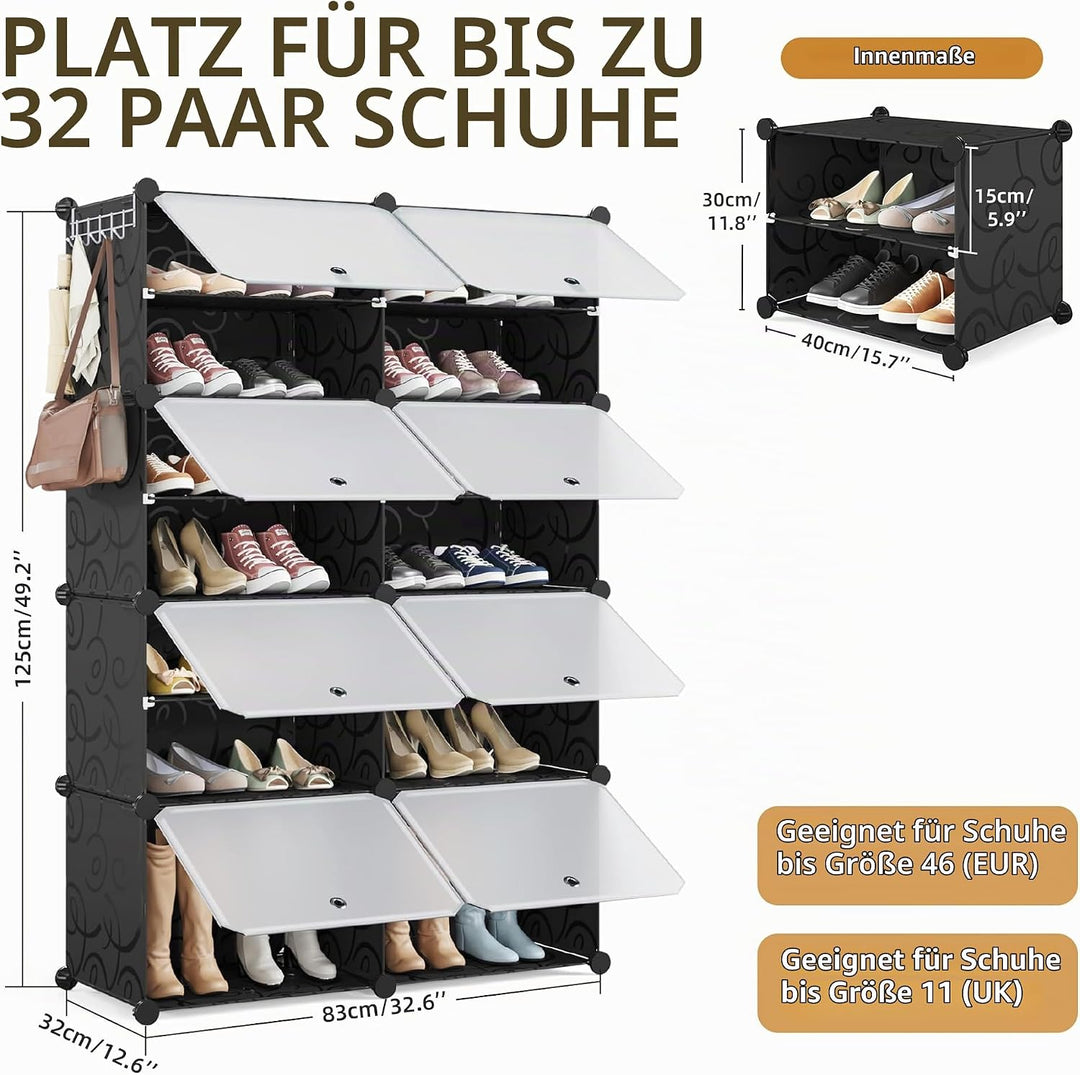 Mondeer Schuhregal, 8-stufiger Kunststoff Schuhschrank, Modulares Schuhaufbewahrung, Staub- und Wass