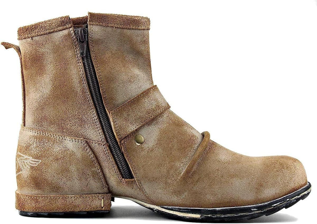 OSSTONE Herren Leder chukkastiefel Worker Biker Boots-Motorrad-Leder-Schuhe für reissverschluss Schn