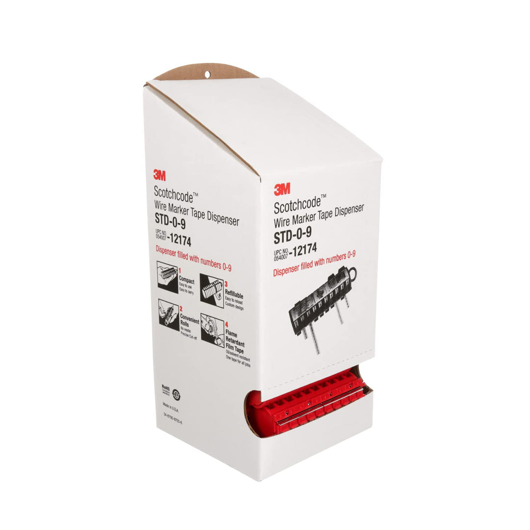 3M ScotchCode STD-0-9 Drahtmarkierungsbandabroller mit Klebeband, inklusive je 1 Rolle von 0-9 numme