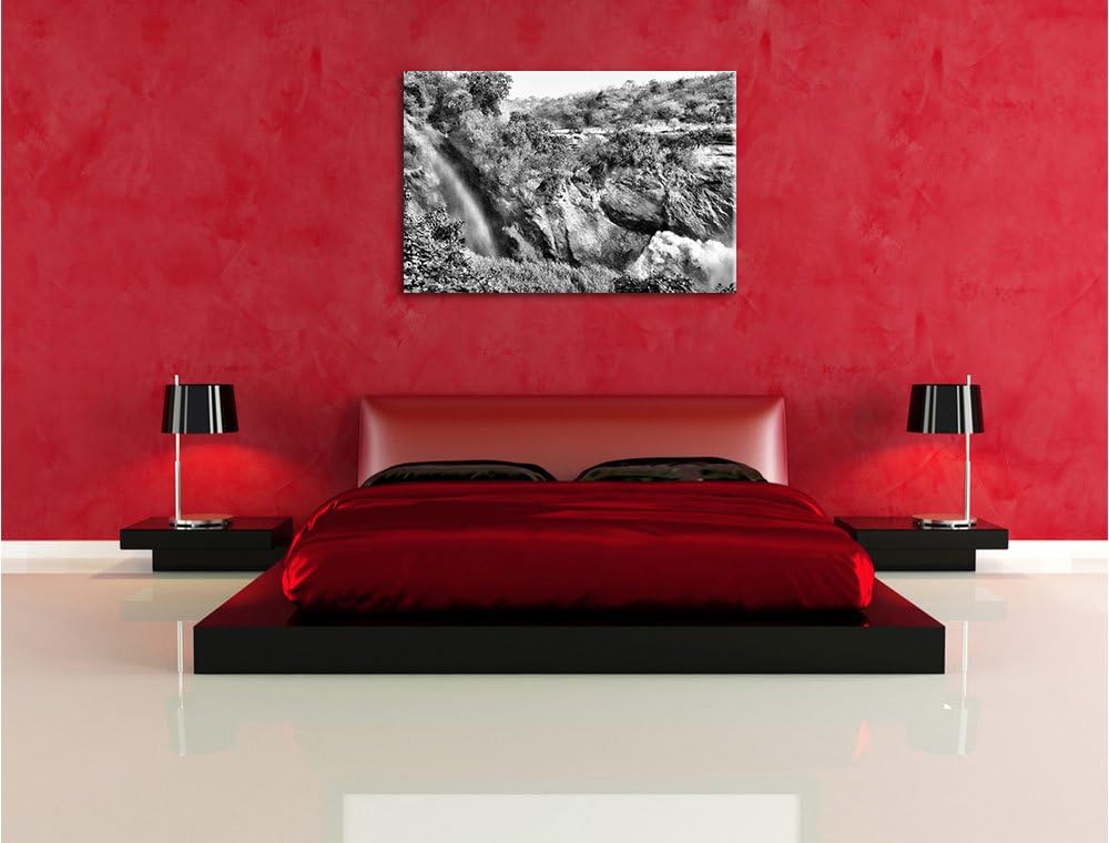 Pixxprint Monocrome, Regenbogen über Wasserfall, Format: 100x70 auf Leinwand, 100x70