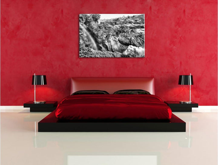 Pixxprint Monocrome, Regenbogen über Wasserfall, Format: 100x70 auf Leinwand, 100x70