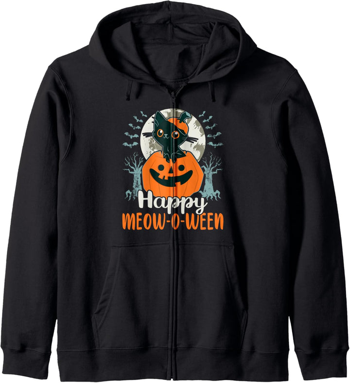Lustiges Halloween Kätzchen mit Kürbis Happy Meow-o-ween Kapuzenjacke