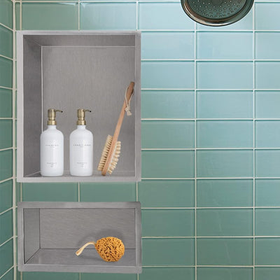 Skelang Badezimmer-Regal, Dusche, Einbau-Dusche, Edelstahl, 15 × 30 cm, Masse des Wandlochs: 13 × 28