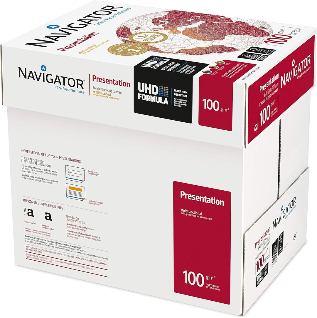 Igepa Navigator Presentation Kopierpapier A4 100g weiss sehr hohe Weisse, 5x500 Blatt (2500 Blatt) S