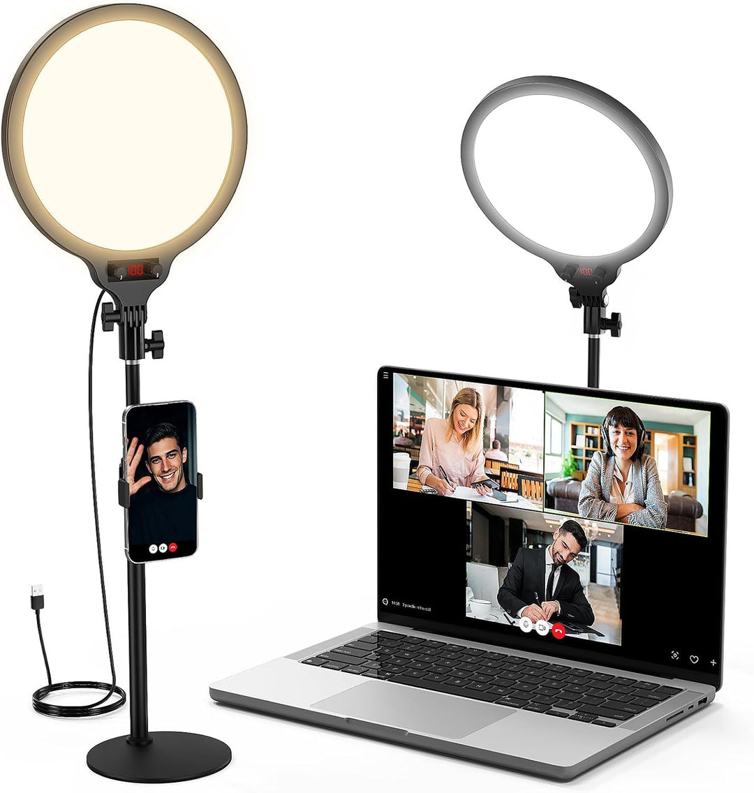MoKo Ringlicht mit Stativ Handy, 10" Vollbild LED Ringlicht Tisch mit Ständer und Telefonhalter, La