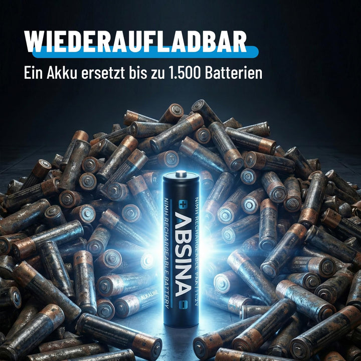 ABSINA AAA Akku 1150 NiMH 32er Pack - Akku AAA Micro mit 1,2V &amp; min. 1050 mAh - AAA Akkus wiederaufl