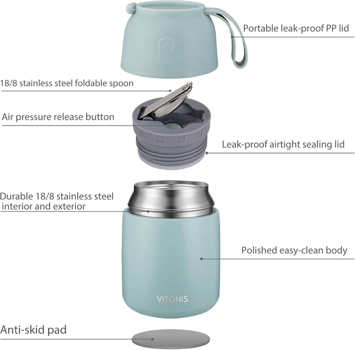Thermobehälter für Essen 500ml Edelstahl Isolierbehälter Gefäss für warme Speissen, Essen, Suppe, Is