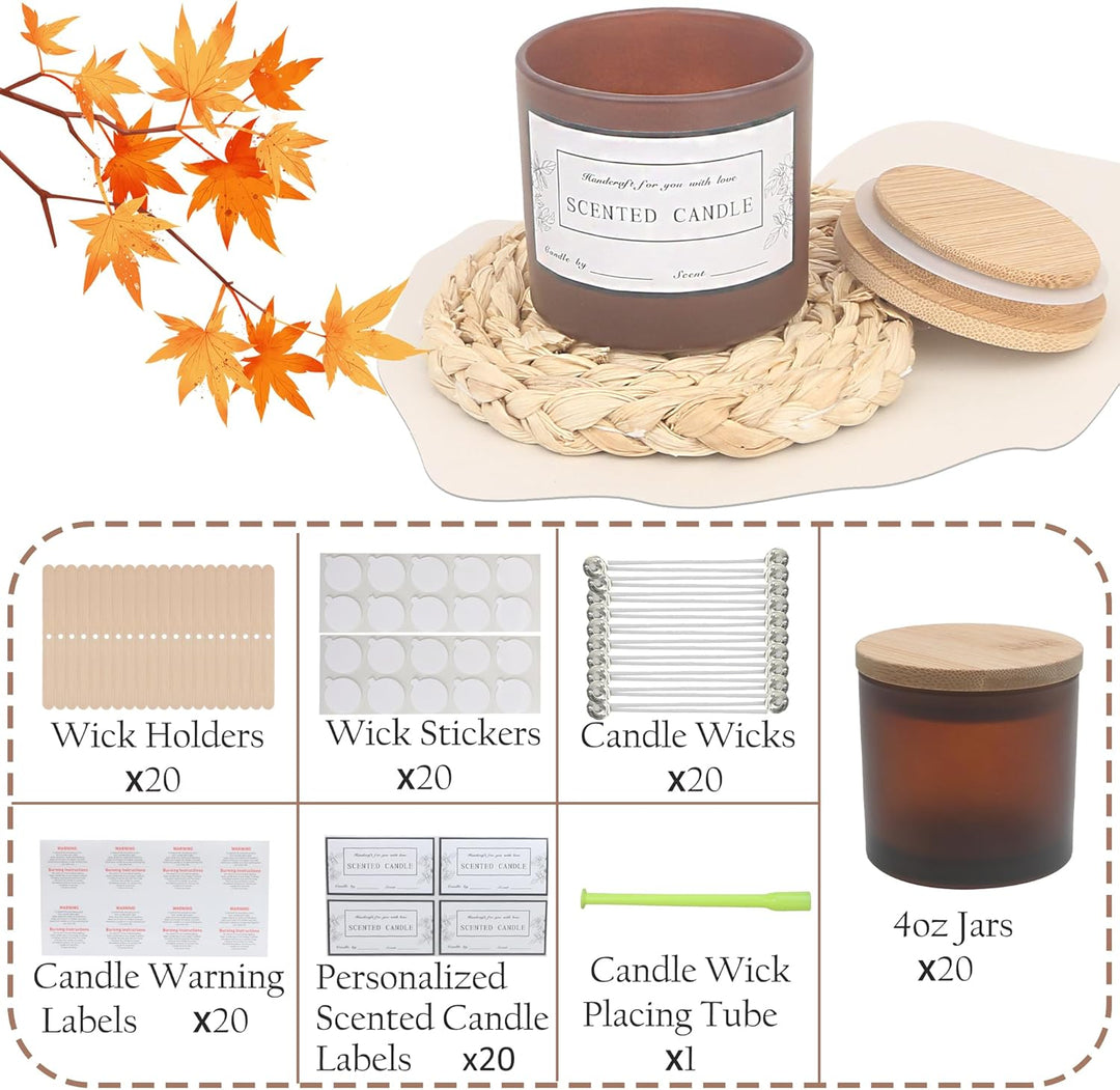MILIVIXAY 20 Stück 118 ml Herbstkerzengläser mit Deckel und Kerzenherstellungs-Kits – Grosspackung k