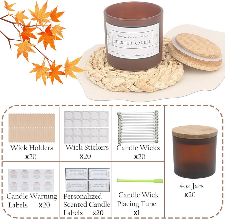 MILIVIXAY 20 Stück 118 ml Herbstkerzengläser mit Deckel und Kerzenherstellungs-Kits – Grosspackung k