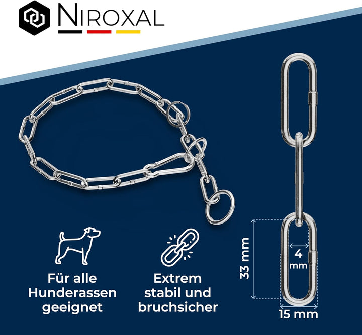 rostfreie Kombikette für Hunde - das ORIGINAL mit Zugstop - Edelstahl Hundekette Kettenhalsband lang