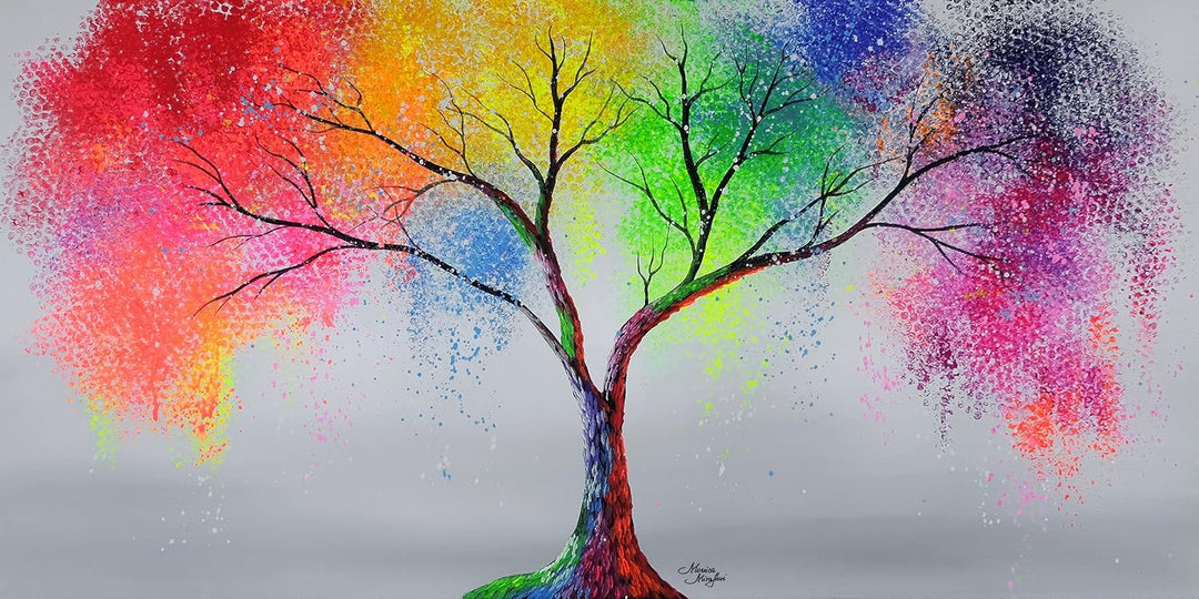 Monica Mirafiori I 100% HANDGEMALT I Gemälde MultiColor Tree 100x50cm | Gemälde Handgemalt | Acrylge