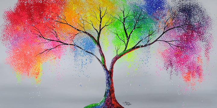 Monica Mirafiori I 100% HANDGEMALT I Gemälde MultiColor Tree 100x50cm | Gemälde Handgemalt | Acrylge