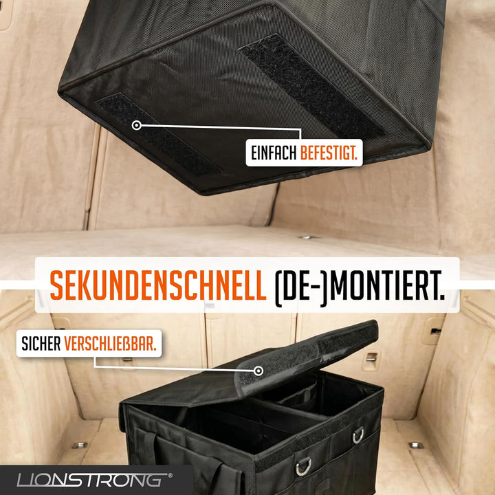 Kofferraum-Organizer Box – Faltbare & rutschfeste Aufbewahrungsbox mit Tragegriffen und Fächern für