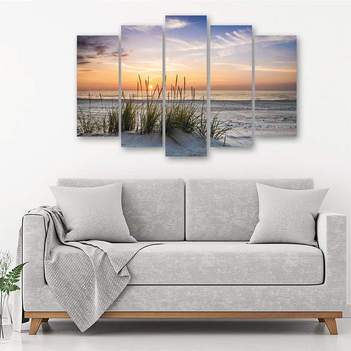 Feeby Bilder 5 Teile XXL Landschaft Grass Strand Typ A 300x140 cm Wohnzimmer Schlafzimmer Büro Flur