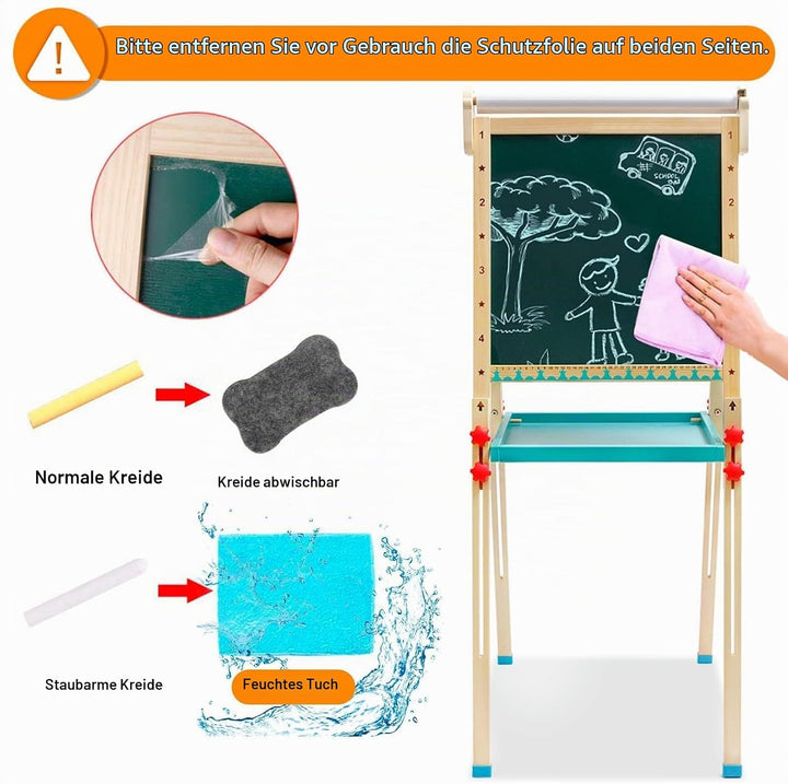 Kinder Staffelei mit Papierrolle doppelseitiges Whiteboard und Kreidetafel verstellbare Standstaffel