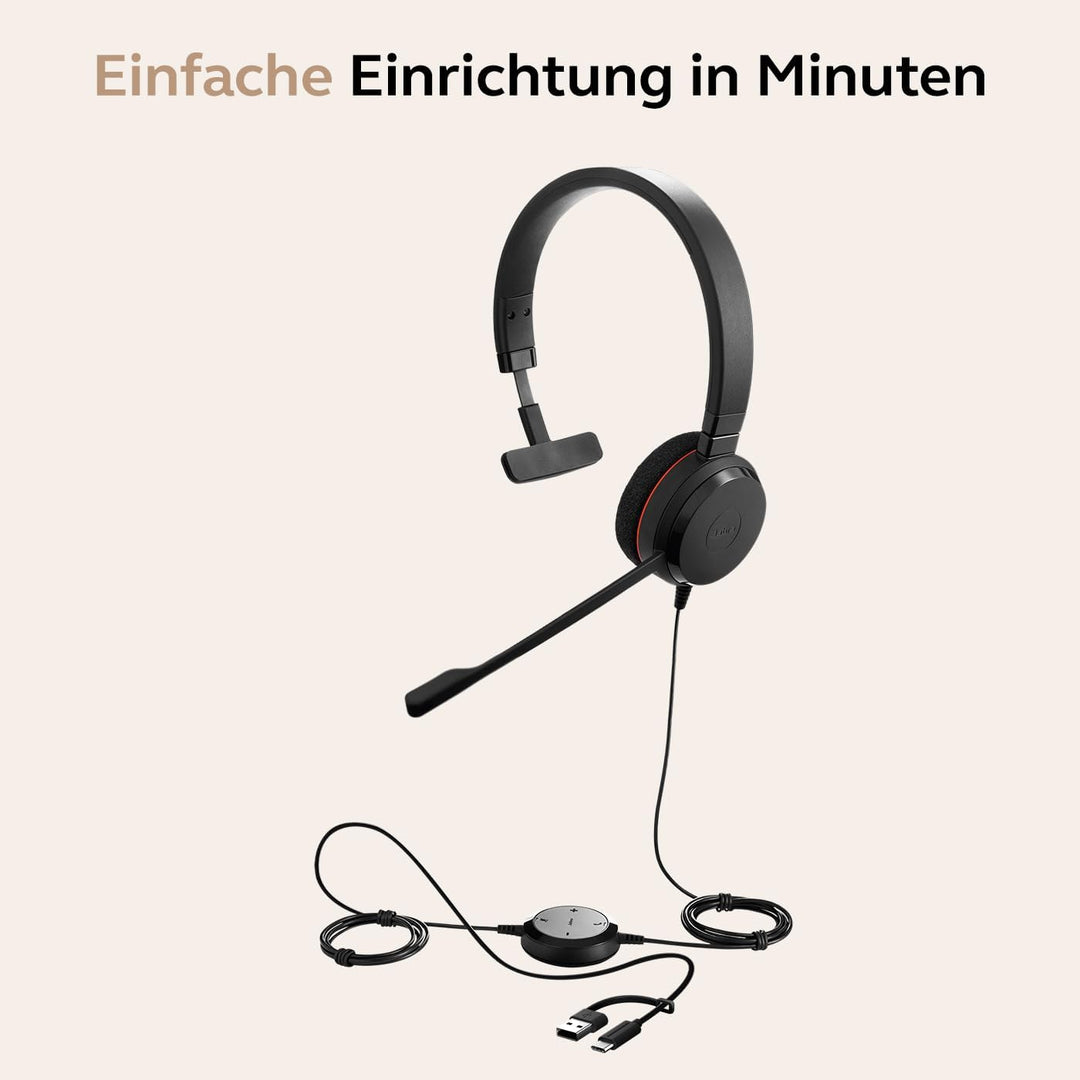 Jabra Evolve 20 Mono Headset - Microsoft Zertifizierte Kopfhörer für VoIP Softphone mit passiver Ger