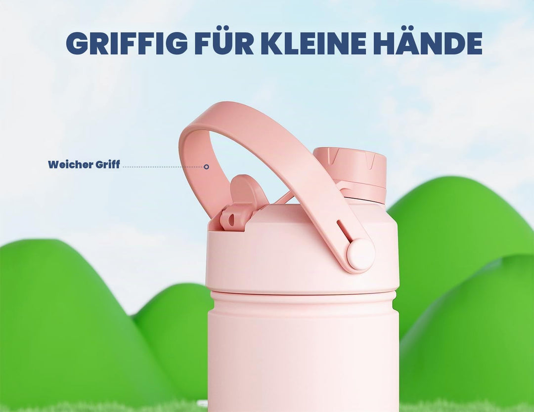 POWCAN Kinder Edelstahl Trinkflasche, Auslaufsicher, 2-in-1 Deckel, 355ml Cotton Candy 355 ml, Cotto